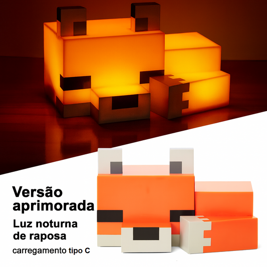 Luminária Raposa Pixel – Luz Noturna Laranja Suave para Quarto Gamer ou Infantil