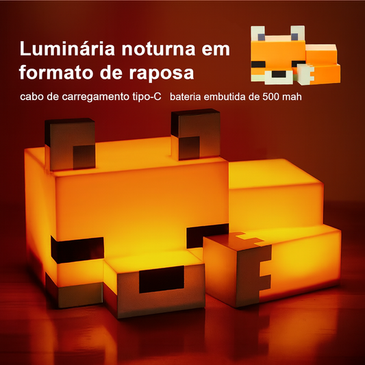 Luminária Raposa Pixel – Luz Noturna Laranja Suave para Quarto Gamer ou Infantil