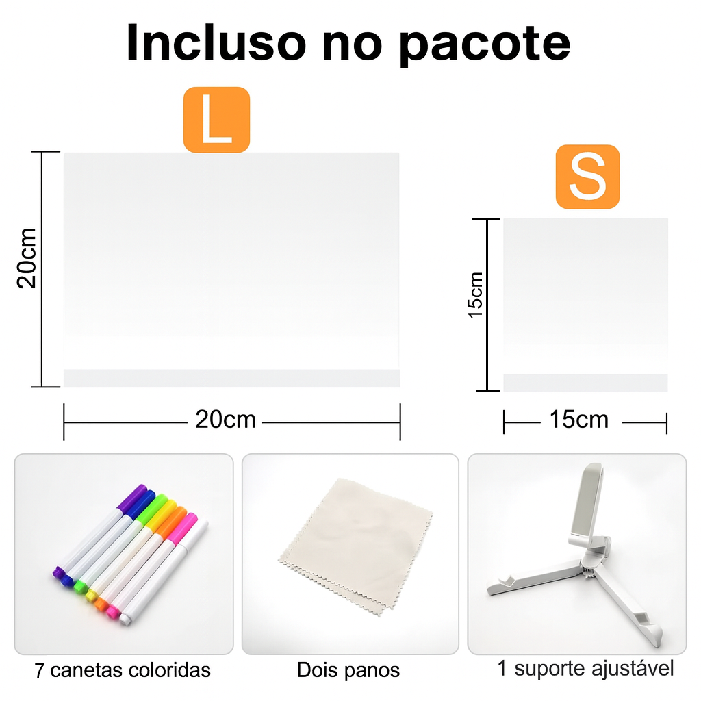 Quadro de Mensagens LED Transparente — Com 7 Canetas Luminosas