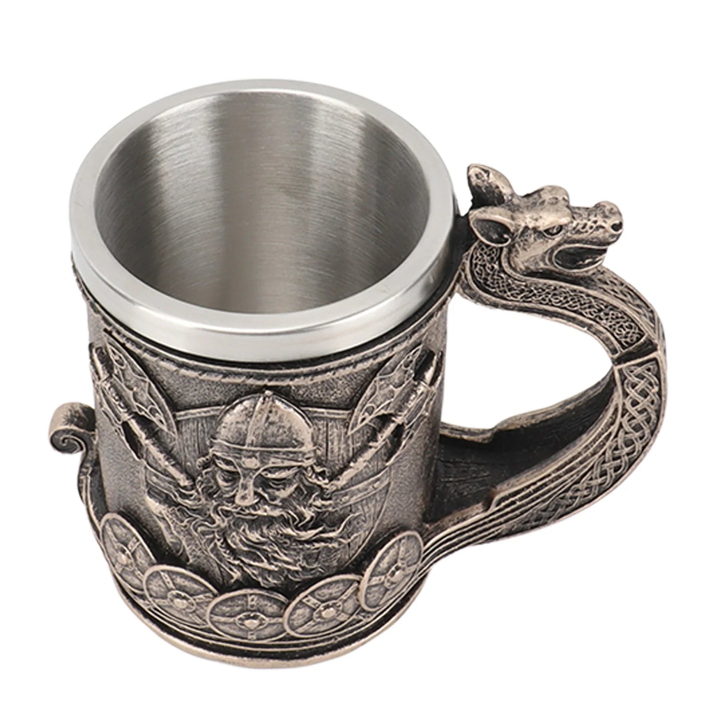 Caneca Viking de Aço Inoxidável – Esculpida em 3D com Guerreiro Nórdico