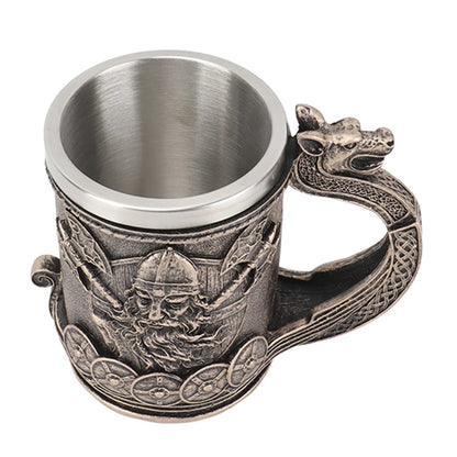 Caneca Viking de Aço Inoxidável – Esculpida em 3D com Guerreiro Nórdico