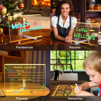Quadro de Mensagens LED Transparente — Com 7 Canetas Luminosas
