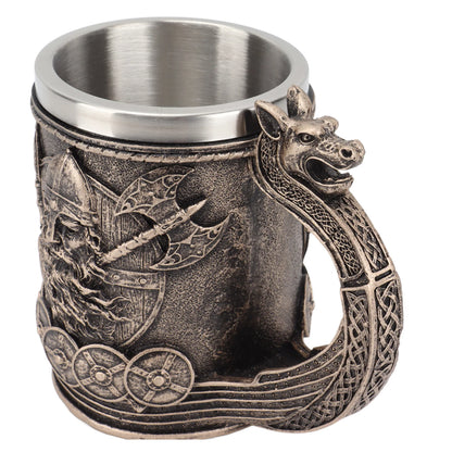 Caneca Viking de Aço Inoxidável – Esculpida em 3D com Guerreiro Nórdico