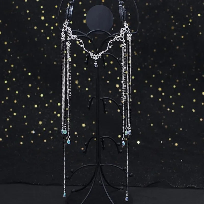 Tiara Correntinha de Cristal Feita à Mão – Joia de Cabelo com Strass e Correntes Frontais Estilo Noiva ou Festa