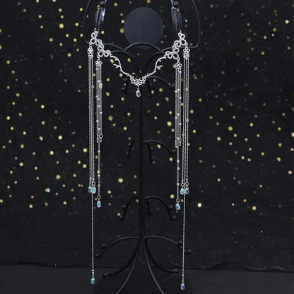 Tiara Correntinha de Cristal Feita à Mão – Joia de Cabelo com Strass e Correntes Frontais Estilo Noiva ou Festa