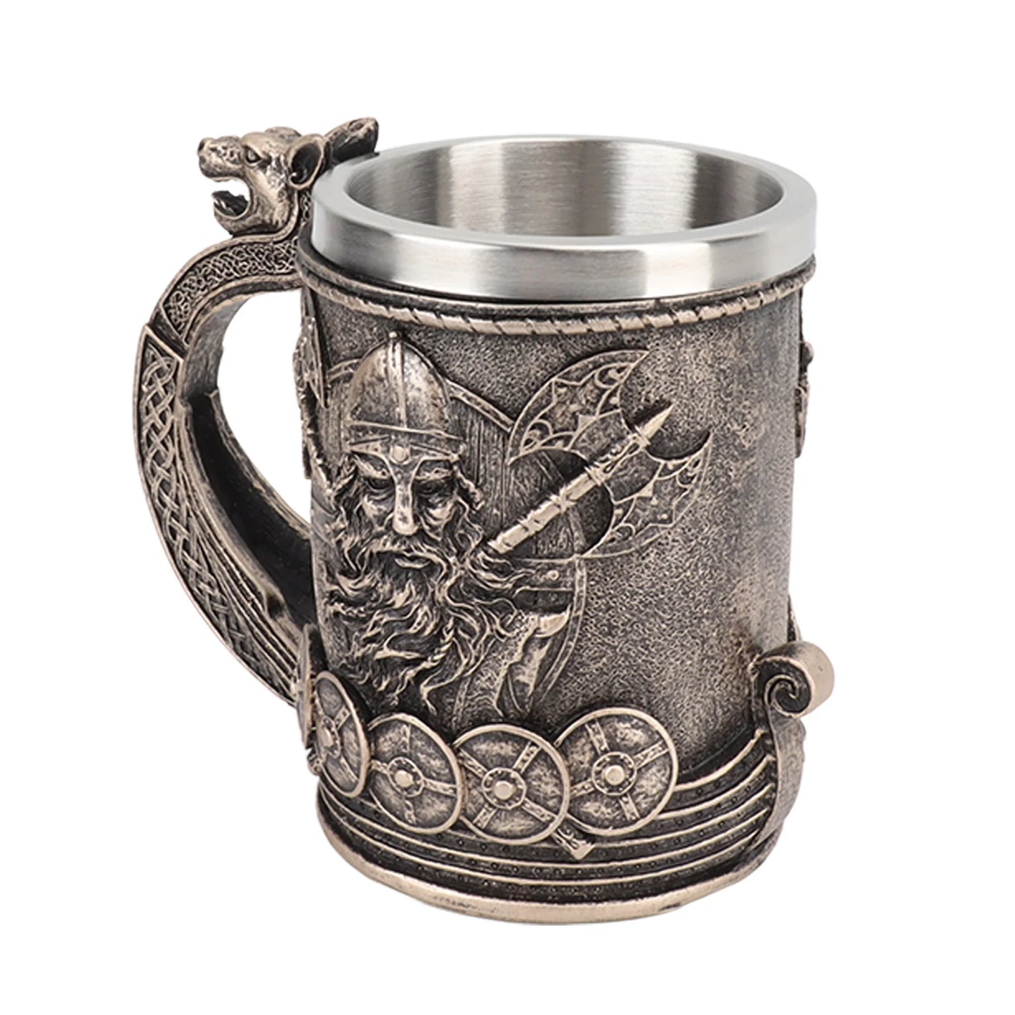 Caneca Viking de Aço Inoxidável – Esculpida em 3D com Guerreiro Nórdico