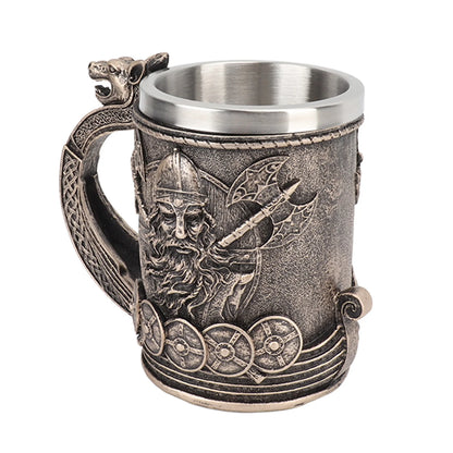Caneca Viking de Aço Inoxidável – Esculpida em 3D com Guerreiro Nórdico