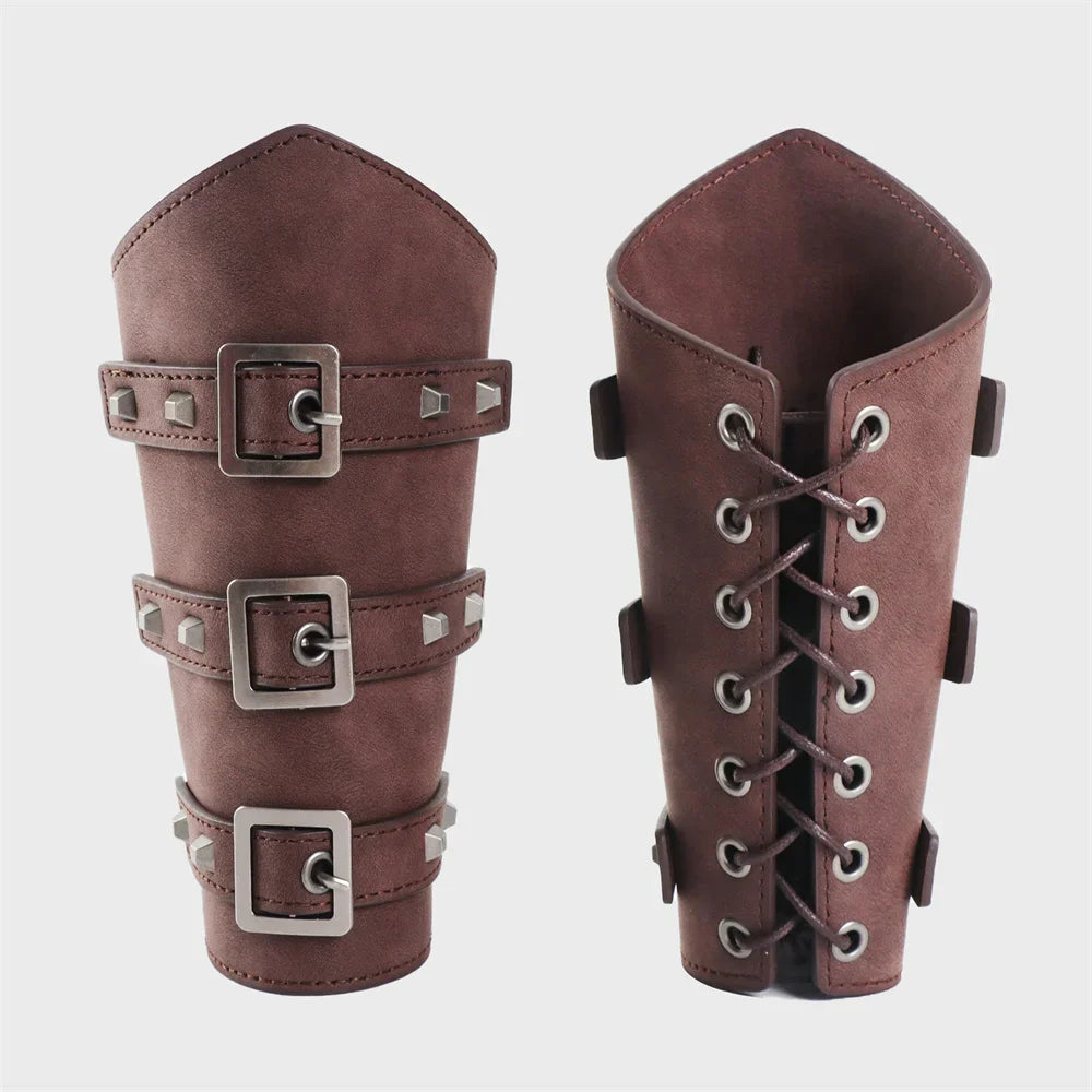 Conjunto Medieval Masculino – 5 Peças de Cinto, Braceletes e Bolsa em Couro Sintético