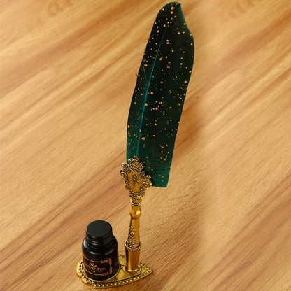 Conjunto de Escrita Medieval com Pena e Tinteiro (sem tinta inclusa) – Kit Retrô Artístico de Caligrafia e Selagem em Cera