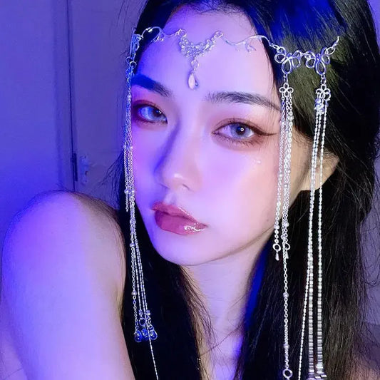 Tiara Correntinha de Cristal Feita à Mão – Joia de Cabelo com Strass e Correntes Frontais Estilo Noiva ou Festa