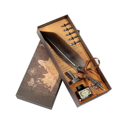 Conjunto de Escrita Medieval com Pena e Tinteiro (sem tinta inclusa) – Kit Retrô Artístico de Caligrafia e Selagem em Cera