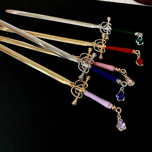 Grampo de Cabelo Espada com Pingente Rubi – Estilo Vintage Oriental (Acessório Feminino Decorativo)