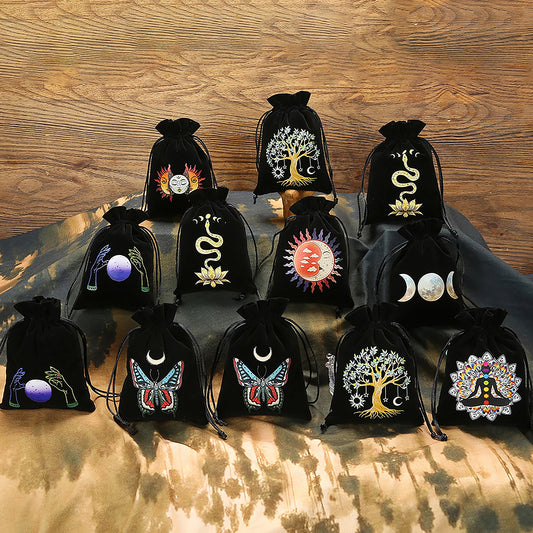 Bolsa de Veludo Preto para Tarot – Saco de Armazenamento Místico para Cartas, Cristais e Acessórios de Adivinhação