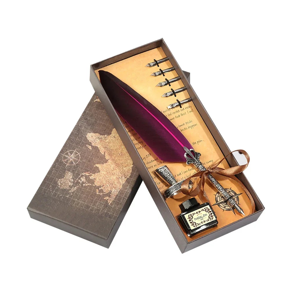 Conjunto de Escrita Medieval com Pena e Tinteiro (sem tinta inclusa) – Kit Retrô Artístico de Caligrafia e Selagem em Cera