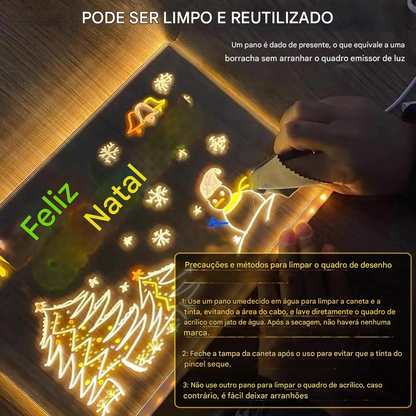 Quadro de Mensagens LED Transparente — Com 7 Canetas Luminosas