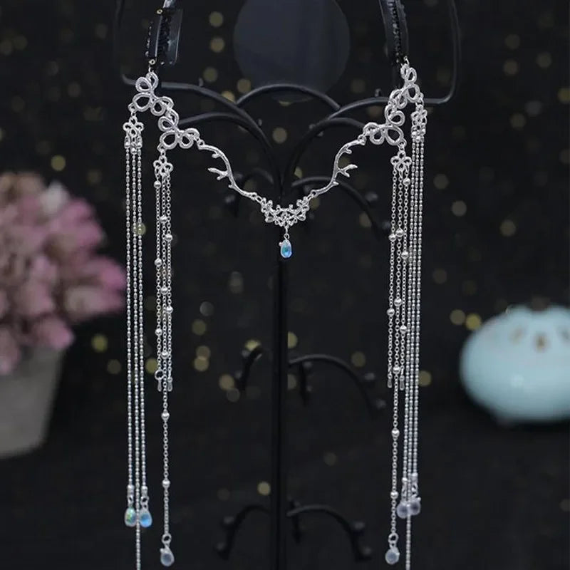 Tiara Correntinha de Cristal Feita à Mão – Joia de Cabelo com Strass e Correntes Frontais Estilo Noiva ou Festa