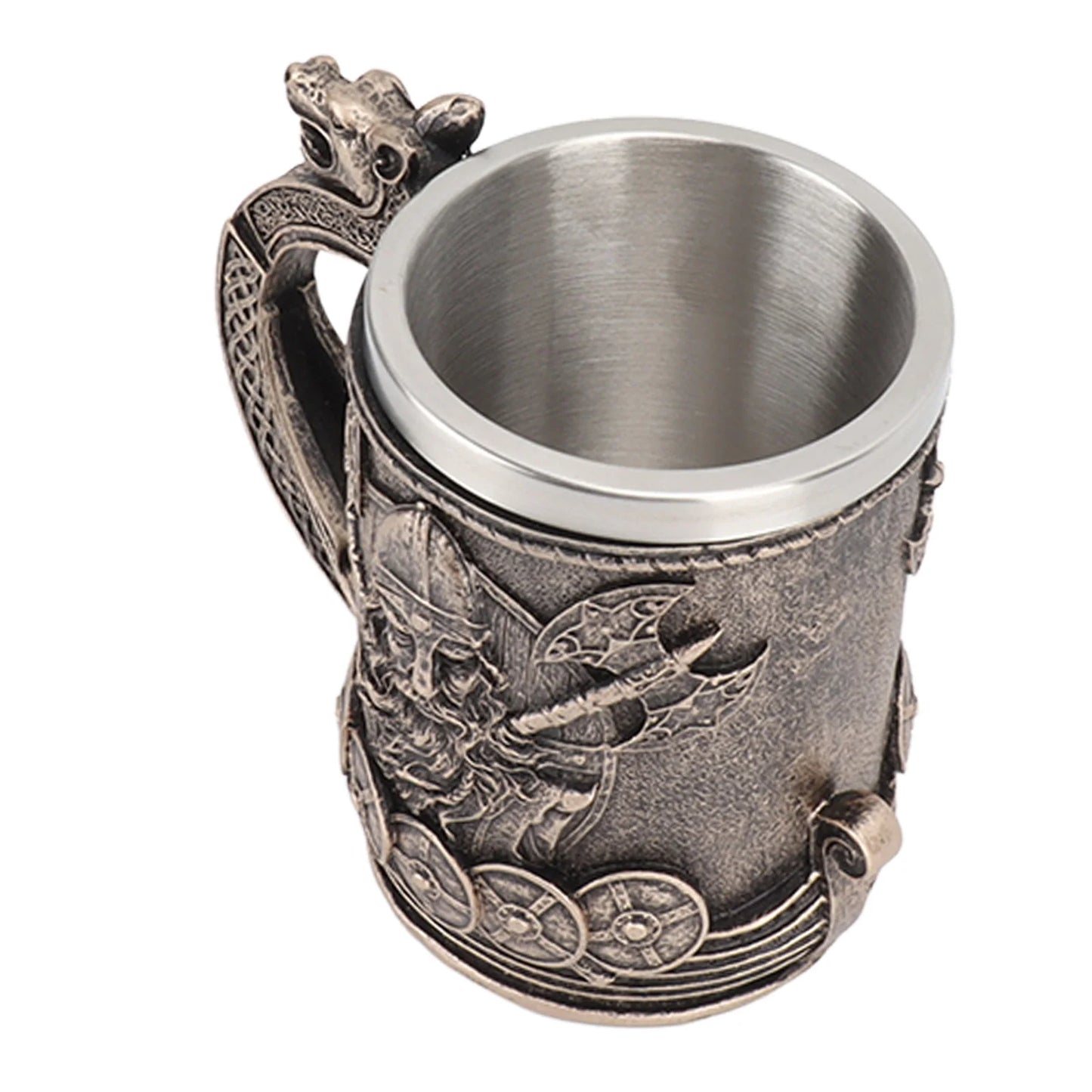 Caneca Viking de Aço Inoxidável – Esculpida em 3D com Guerreiro Nórdico