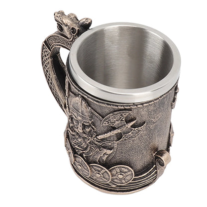 Caneca Viking de Aço Inoxidável – Esculpida em 3D com Guerreiro Nórdico