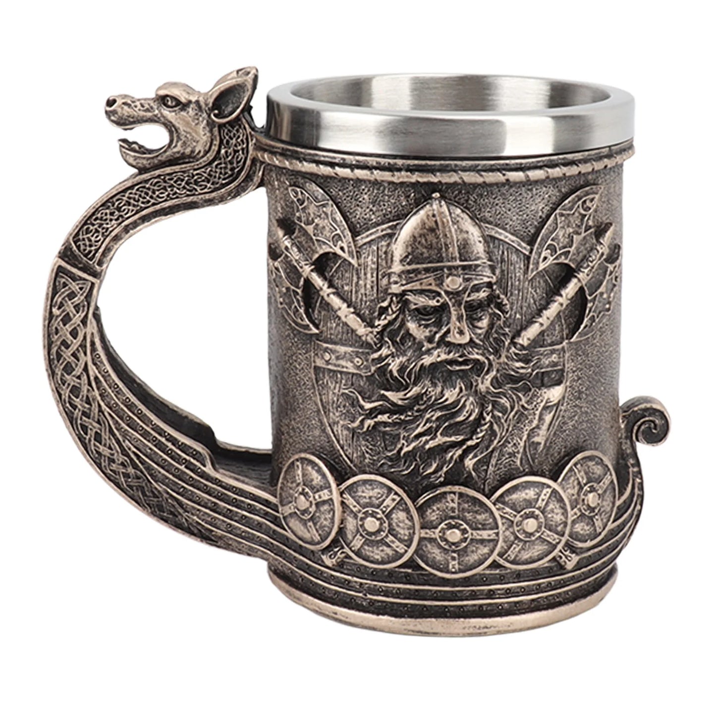 Caneca Viking de Aço Inoxidável – Esculpida em 3D com Guerreiro Nórdico