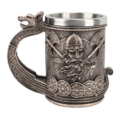 Caneca Viking de Aço Inoxidável – Esculpida em 3D com Guerreiro Nórdico