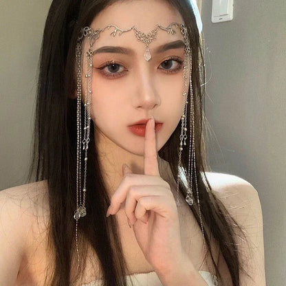 Tiara Correntinha de Cristal Feita à Mão – Joia de Cabelo com Strass e Correntes Frontais Estilo Noiva ou Festa