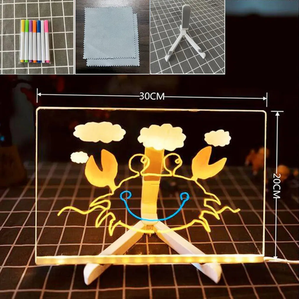 Quadro de Mensagens LED Transparente — Com 7 Canetas Luminosas