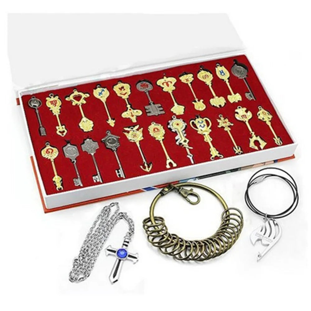 Conjunto 25 Chaves Espirituais Fairy Tail – Lucy & Erza (Colecionável em Metal)