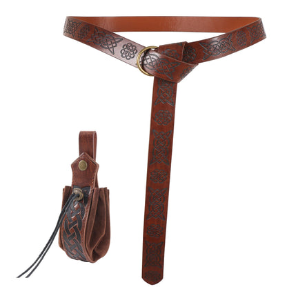Conjunto Medieval Masculino – 5 Peças de Cinto, Braceletes e Bolsa em Couro Sintético