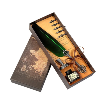 Conjunto de Escrita Medieval com Pena e Tinteiro (sem tinta inclusa) – Kit Retrô Artístico de Caligrafia e Selagem em Cera