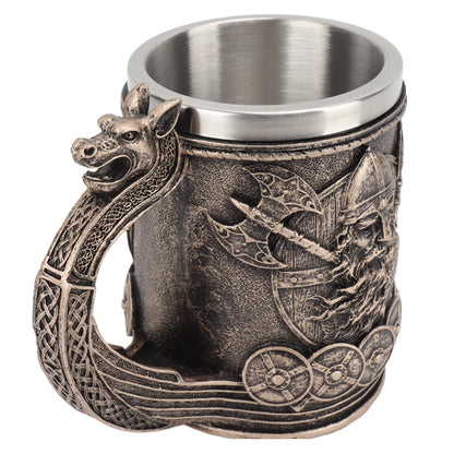 Caneca Viking de Aço Inoxidável – Esculpida em 3D com Guerreiro Nórdico